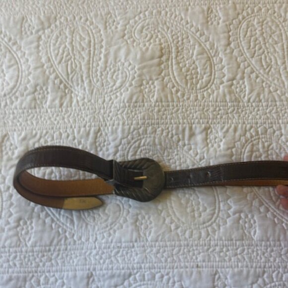 Al Beres USA Wage Sterling Silver Overlay Buckle & Leather Brown Belt - Picture 2 of 6